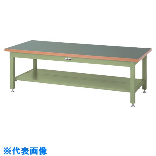 ■ヤマテック 重量作業台 ワークテーブル スーパータイプ 塩ビシート天板 半面棚板2枚付 W1800&times;D900&times;H600mm ヤマテックグリーン SSRL1890TTGG(8683381)[法人限定][外直送元]｜ファーストFACTORY