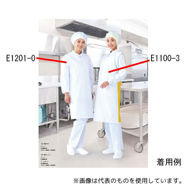ワコウ E1201-1H センシアエプロン 袖付 ひもタイプ ブルー
