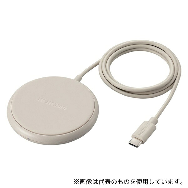 エレコム W-QA25BE Qi規格対応ワイヤレス充電器 5W 卓上 ケーブル一体 1m ベージュ