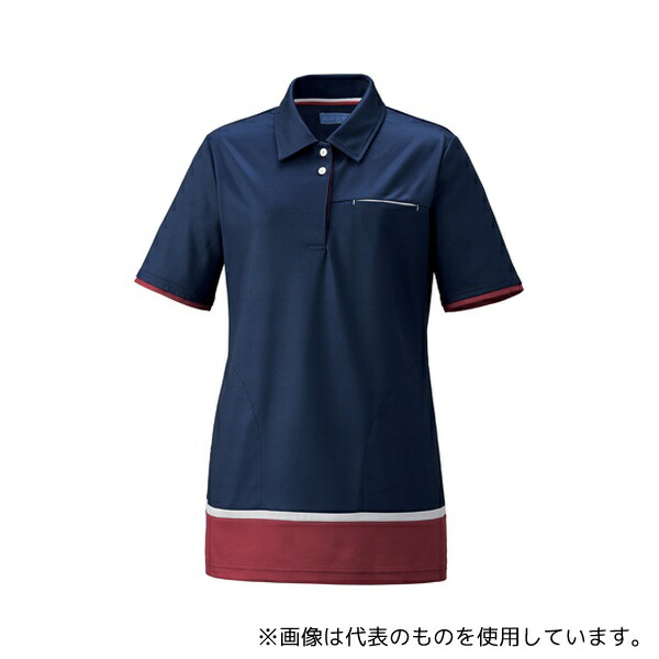 KAZEN KZN233-18L レディスニットシャツ(チュニック)ネイビー×ワイン LL