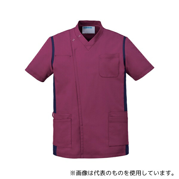 KAZEN 974-45 メンズスクラブ(前開き)ワイン×ネイビー L