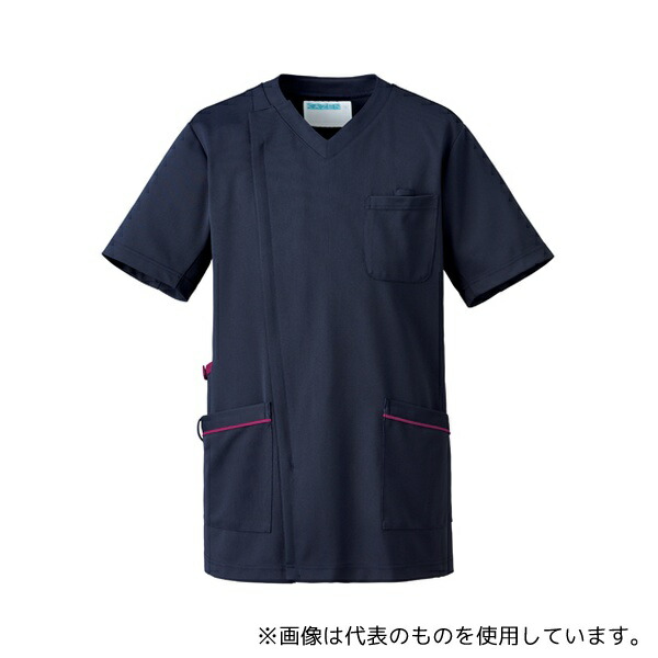 KAZEN 984-48 メンズスクラブジャケット半袖 ネイビー×プラム 3L