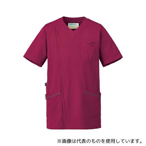 KAZEN 984-45 メンズスクラブジャケット半袖 プラム×グレー M