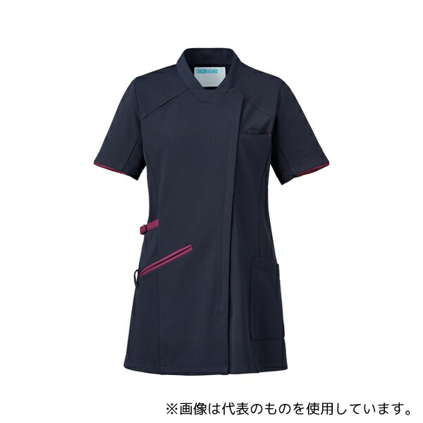 KAZEN 985-48 レディスチュニックジャケット半袖 ネイビー×プラム 4L