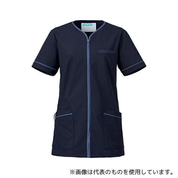 KAZEN 782-48 レディスジャケット半袖 ネイビー×スモーキーブルー 4L