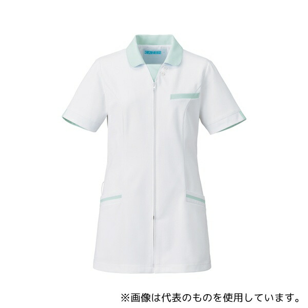 KAZEN 779-22L レディスジャケット半袖 ホワイト×ミントグリーン LL
