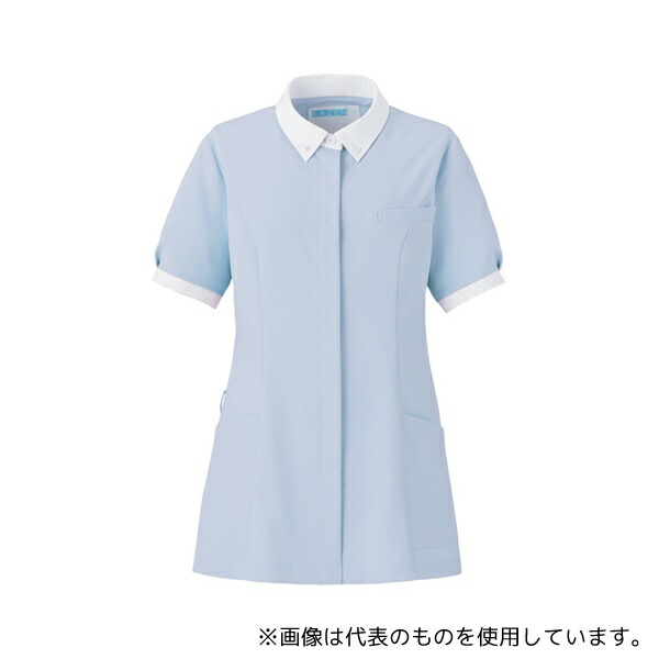 KAZEN 773-41 レディスジャケット半袖 サックス×ホワイト 3L