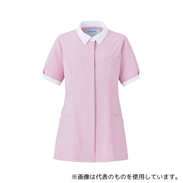 KAZEN 773-43 レディスジャケット半袖 ピンク×ホワイト 3L