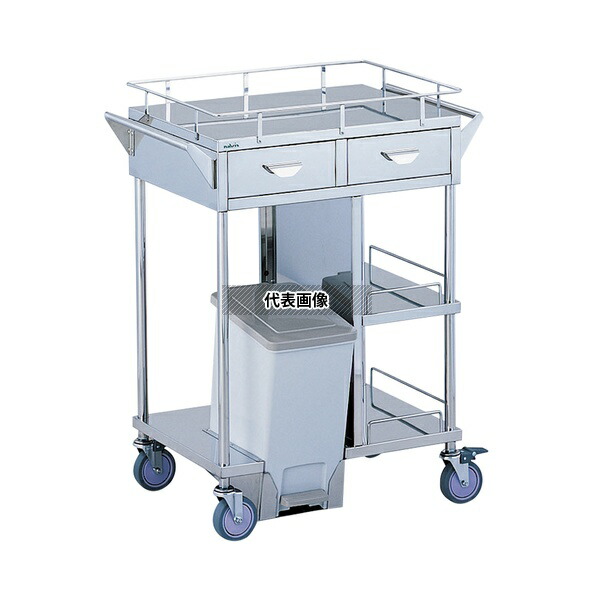 ナビス(アズワン) KSC-PFH 足踏式処置車 引出し付き/ペール前向き 600×450×855mm