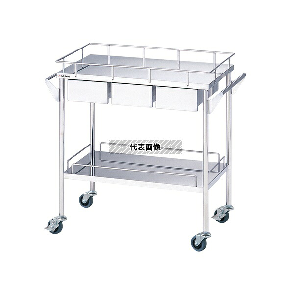 ナビス(アズワン) SW-2HS ステンレスグリーンカート(静音タイプ) 2段 引出付(3個) 870×450×835mm