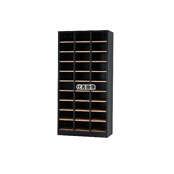 アズワン(ASONE) USL-310-MB-NT シューズロッカー H1530 3列10段 本体ブラック・棚板木目柄ナチュラル