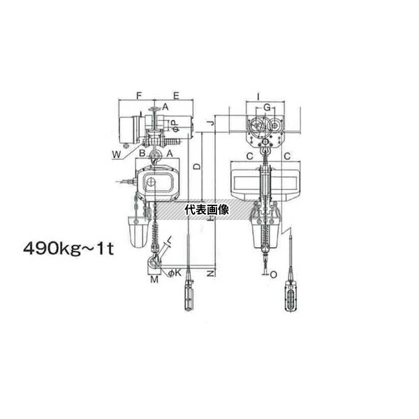 象印チェンブロック FA3M-0.49-6M4P200V(FA3M-K4960) 電気チェーンブロック(過負荷防止付) 標準揚程(m):6