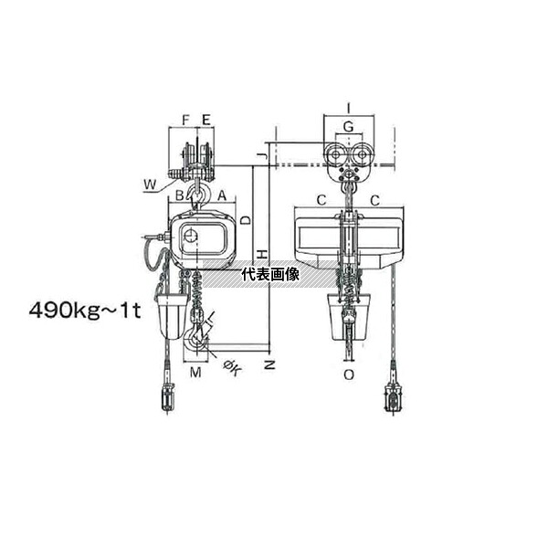 象印チェンブロック FA3P-0.49-6M2P200V(FA3P-K4960) 電気チェーンブロック(過負荷防止付) 定格荷重(t):0.49