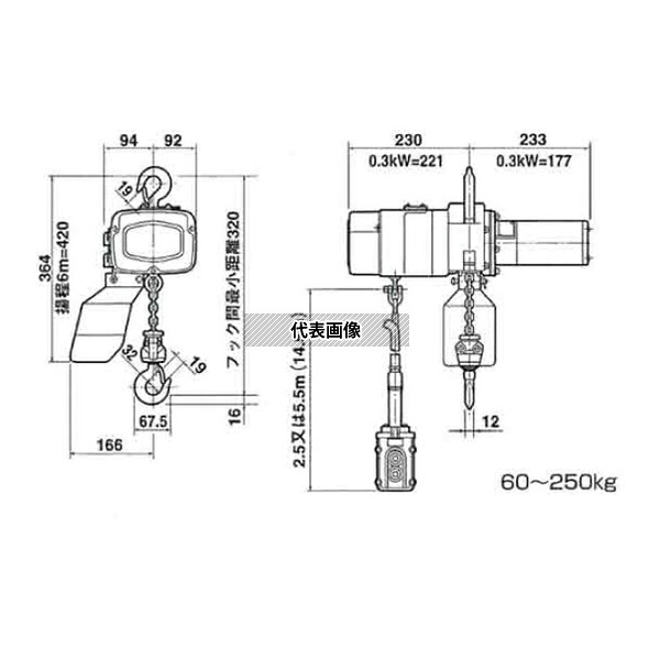 象印チェンブロック アルファSW-016-3M2テン (ASW-K1630) 電気チェーンブロック 懸垂式