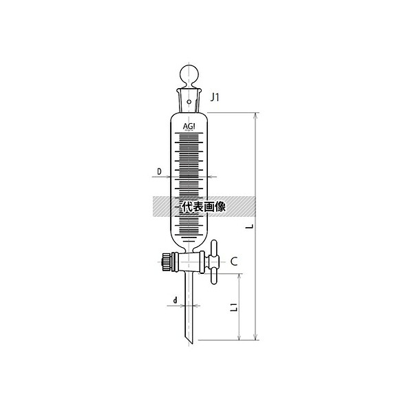 旭製作所 3730-50 円筒形滴下ロート PTFEコック 50mL