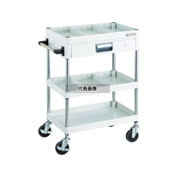 トラスコ中山 PEW-963ZS2-W フェニックスワゴン 省音 600X400 仕切2段付 引出付 W色 [法人限定]｜ファーストFACTORY 38,396円