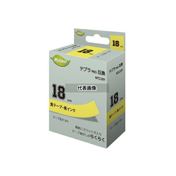 NinestAO NTC18Y テプラ互換テープ 黄地ラベル 18mm 黒文字 8m 16個入