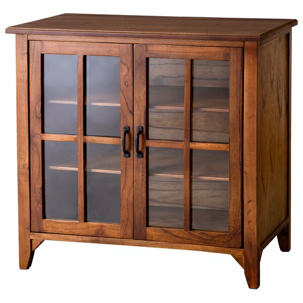 東谷 ティンバー キャビネット 天然木 アンティーク スリム 小さめ ブラウン 収納 扉付き 棚付き ガラス扉 おしゃれ PM-318