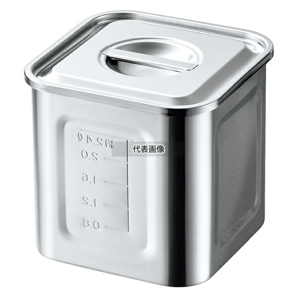 AG 18-8(ステンレス) 目盛付 角型キッチンポット 15cm 手無 約3.1L 外寸:157×157 ストックポット/保存容器 No.1153050