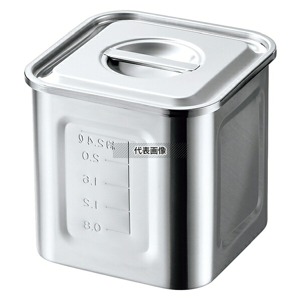 AG 18-8(ステンレス) 目盛付 角型キッチンポット 16.5cm 手無 約4.2L 外寸:171×171 ストックポット/保存容器 No.1153060
