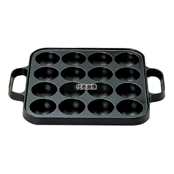 及源鋳造 SE たこ焼器 角型 16穴 CA-30L 鉄イモノ 210×270×H28 たこ焼き器 No.6046600