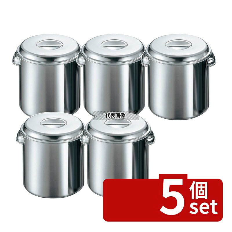 【5個セット】クローバー モリブデン 丸型キッチンポット 目盛付 24cm 手付 11L φ253 ガス専用 No.0018600|ファーストFACTORY