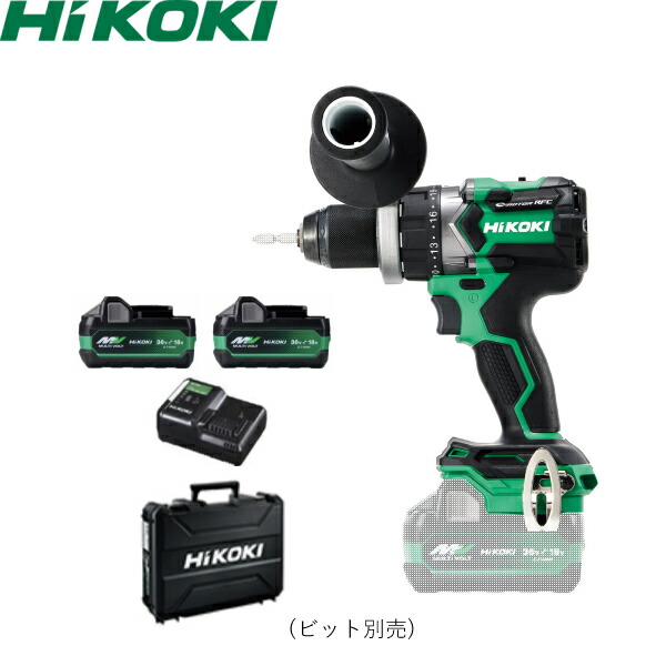 HiKOKI(日立工機) 18Vコードレスドライバドリル DS18DC(2XPSZ) 電池2個・充電器・ケース・サイドハンドル付