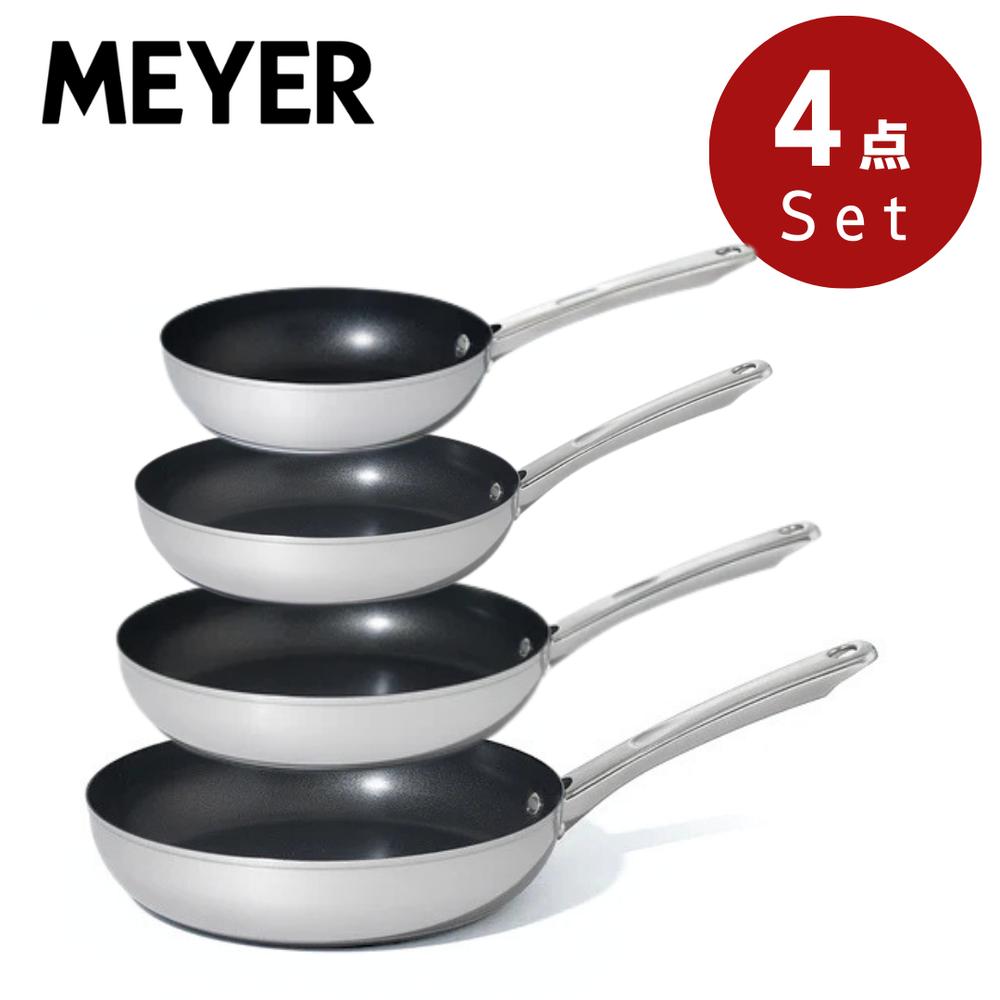 MEYER(マイヤー) スターシェフ 4 フライパン 4サイズ セット | マイヤー スターシェフ4 フライパン IH対応 ステンレス ふっ素樹脂加工 ガス火対応 焦げにくい ガス対応 直火 フッ素樹脂加工 ステンレスハンドル アルミニウム PFOAフリー こびりつきにくい シルバー｜ファーストFACTORY