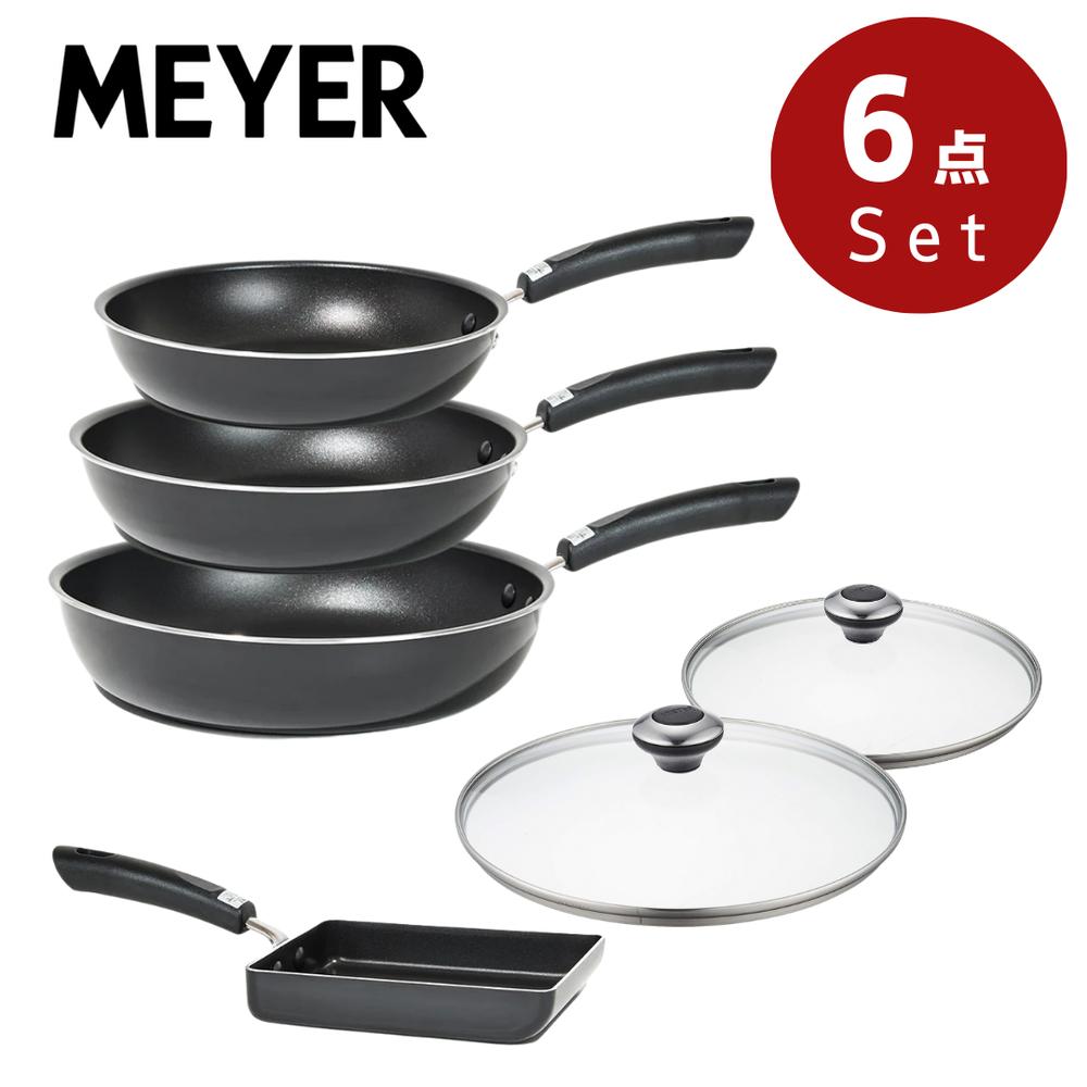 MEYER(マイヤー) フジマルブラック フライパン エッグパン 6点 セット | フライパン ブラック シンプル ガス火 マイヤー 24センチ ホーロー ガス 黒 直火 おしゃれ ふっ素加工 PFOAフリー 調理器具 調理 料理 キッチン 一人暮らし