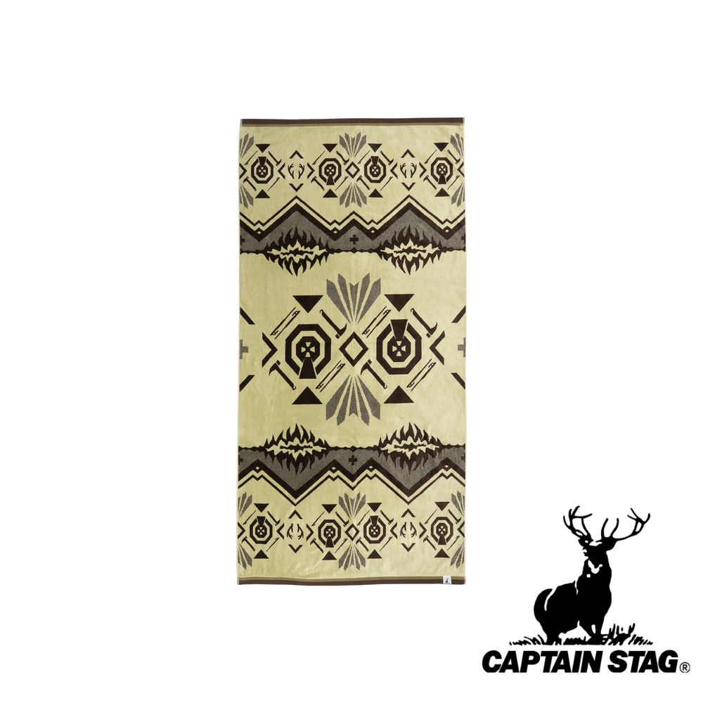 【2個セット】キャプテンスタッグ(CAPTAIN STAG) ビッグジャガードタオル・ナバホパターン(カーキ) | カーキ アウトドア 大判タオル ラグ カバー キャンプ 綿100 グッズ キャンプ用品 屋外 バーベキュー 雑貨 レッド メンズ