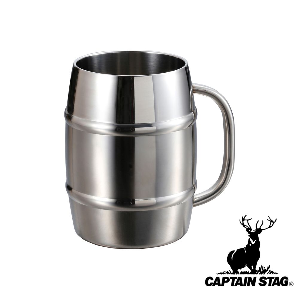 【2個セット】キャプテンスタッグ(CAPTAIN STAG) ダブルステンレス樽型ビアジョッキ1000 | コップ 真空二重構造 保温 保冷 マグカップ ビアジョッキ 樽型 ステンレス製 アウトドア カップ 家飲み ホルダー 酒 珈琲 保温保冷対応