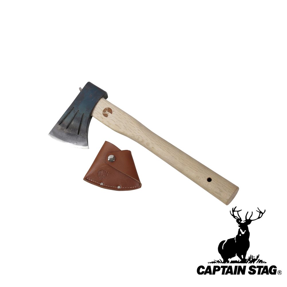 【2個セット】キャプテンスタッグ(CAPTAIN STAG) ハンドアックス ストレート330 レザーカバー付 | ストレート330 斧 アウトドア キャンプ 焚き火 ハンマー グッズ 小物 レジャー ストレート 全長330mm 日本製 燕三条製 ナチュラル