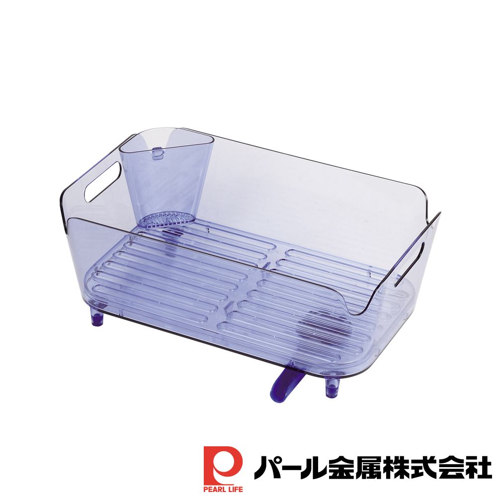 【2個セット】アクリア 水切りバスケットセット(ブルー) | ブルー アクリア 水切りかご 水切りラック 台所 キッチン 水切り カゴ バスケット ラック お皿 食器 受け皿 軽量 シンプル 可愛い 透明 透ける ノズル付き 衛生的 清潔