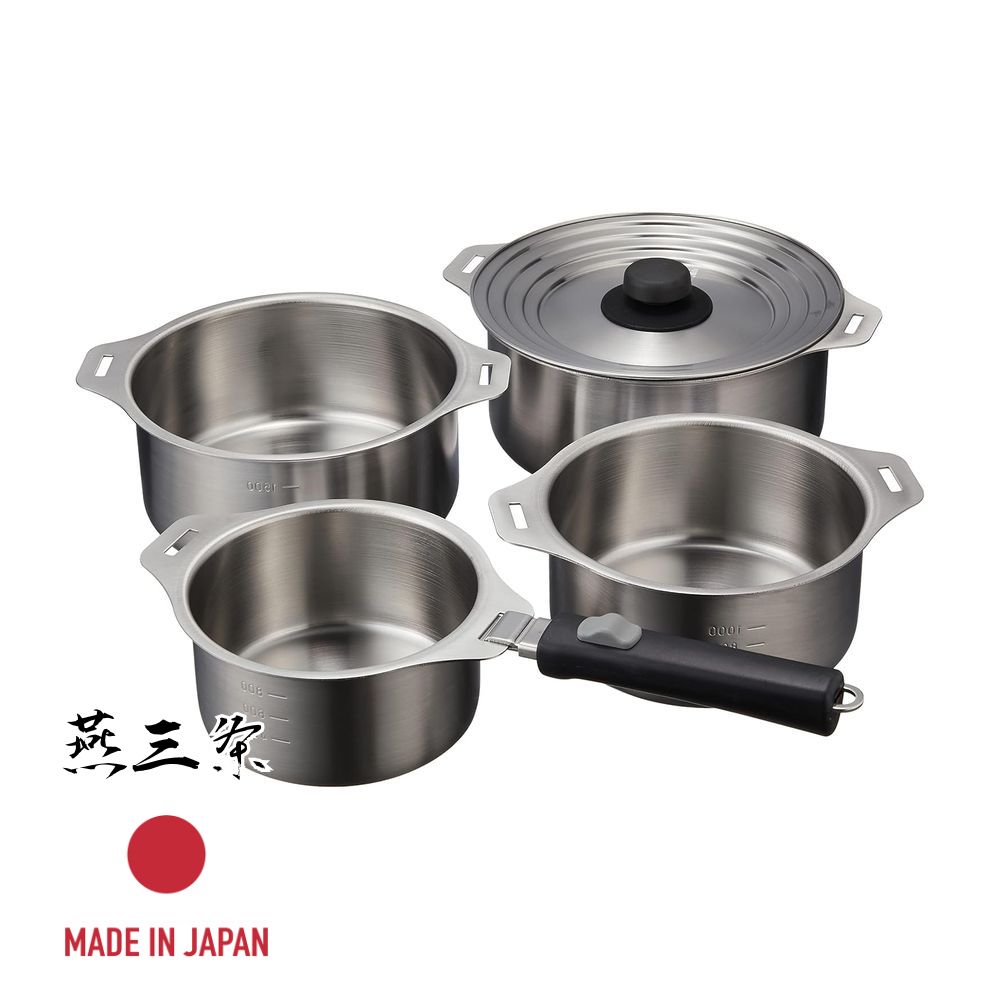＼レビュー特典有／和平フレイズ EM-031 燕三 ハンドル着脱式鍋4点セット 【在庫有り】 | 鍋 ステンレス IH対応 日本製 調理 料理 燕三条 なべ ステンレス鍋 着脱式 三条 燕 IHにも対応 鍋 蓋 ふた