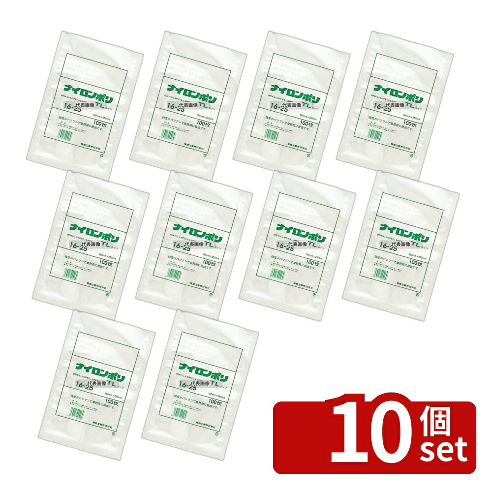 【10個セット】福助工業 真空包装対応規格袋 ナイロンポリ TLタイプ (100枚入) 16-25 160×250 160×250 厨房消耗品 No.5535360