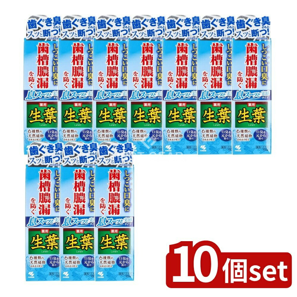 ＼レビュー特典有／【10個セット】 小林製薬 生葉I息スーッと実感 [単品内容量/100g] | 薬用生葉 歯磨き 和漢ハーブ 生薬 自然成分 ヒノキチオール グリチルリチン酸 植物由来 オーラルケア 健康口腔 サンスマイル 清涼タイプ 口腔衛生 歯磨き粉 小林製薬｜ファーストFACTORY