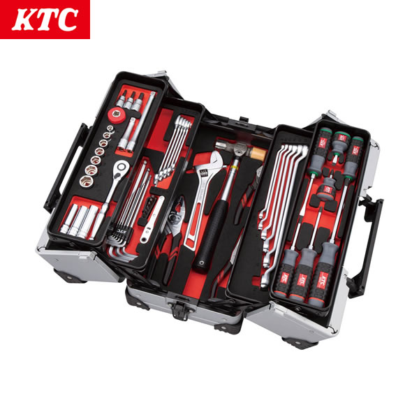 KTC 京都機械工具 両開きセット SK35622WZ 持ち運びタイプ 差込角9.5 入組56点 シルバー(ケース