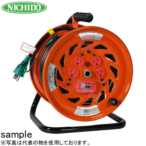 日動工業　30mコードリール　100Vアースチェックリール(屋内用)標準型　GNF-EK34　アース付(過負荷漏電保護兼用)　コンセント：4口