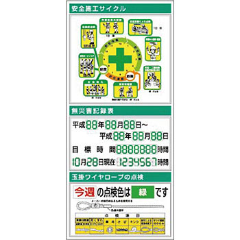 つくし工房 安全標識 KG-771B 『安全施工サイクル(イラスト)』 フラット掲示板 大タイトル無し 2000×900mm スチール+ステッカー[法人限定][送料別途お見積り]