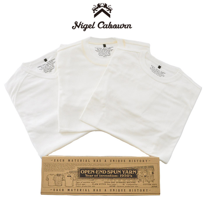 NIGEL CABOURN ナイジェルケーボン ティーシャツ 3容器に並べるティーシャツ 3-PACK T-SHIRT メンズ 46-50 白 黒 紺 心地よい