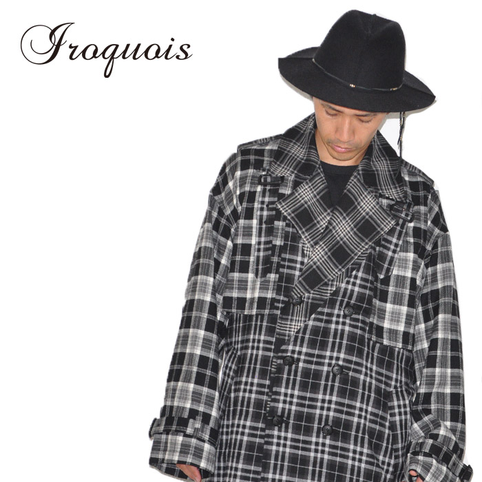 Iroquois イロコイ トレンチコート LAYRED TRENCH CO T/R CHECK レイヤードトレンチコート グレンチェック S ウール 781205｜firstadium 49,500円