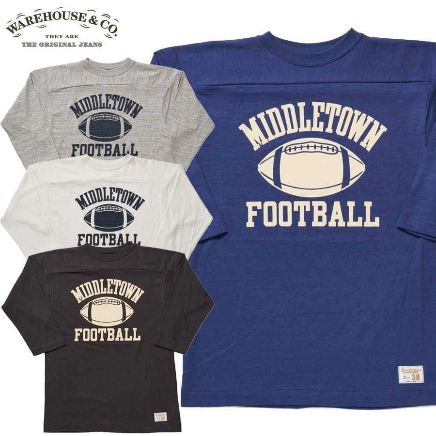 WAREHOUSE ウエアハウス Tシャツ Lot 4063 7分袖フットボールT MIDDLETOWN｜firstadium