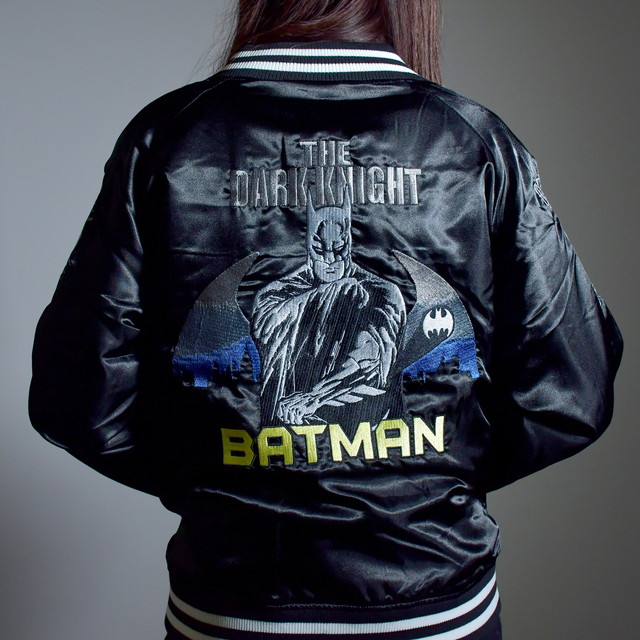 【新品】バットマン BATMAN ダークナイト サテン スカジャン 丸眞 L バットマン キャラクター スカジャン アウター ダークナイト