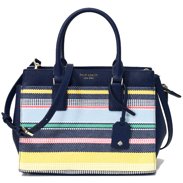 ケイトスペード バッグ katespade キャンバス サフィアーノレザー キャメロン ボードウォーク ストライプ ボーダー ミディアム サッチェル 2WAY ショルダー ハンド バッグ マルチ WKRU5931【ブランド 新品 送料無料 正規 ギフト 10倍 OUTLET 包装 即日発送 代引無料 】