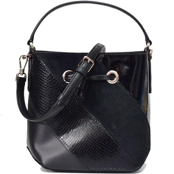 ケイトスペード バッグ katespade パテントレザー スエード パイソン エンボスドレザー スムースレザー エヴァ ミックスド マテリアル スモール バケット バケツ型 巾着 2way 斜めがけ ショルダー ハンドバッグ ブラックマルチ WKR00134【送料無料 即日発送 代引無料】