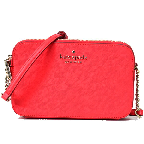 ケイトスペード バッグ katespade サフィアーノレザー ステイシー ダブルジップ スモール クロスボディ 斜めがけ チェーン ショルダーバッグ デジタルレッド WLR00131【ブランド 新品 送料無料 正規 人気 安心 保証 10倍 OUTLET 即日発送 代引無料】