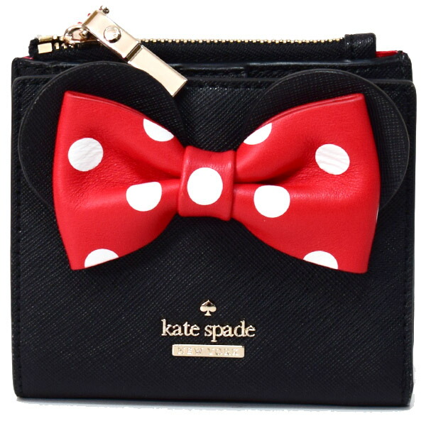 残りわずか ケイトスペード 財布 Katespade サフィアーノレザー ディズニー コラボ ミニーマウス アダリン 二つ折り コンパクト 財布 ブラック Wlru6026 ブランド 新品 誕生日 プレゼント 正規 人気 レディース 安心 保証 ギフト 10倍 Outlet 包装 代引無料 超特価