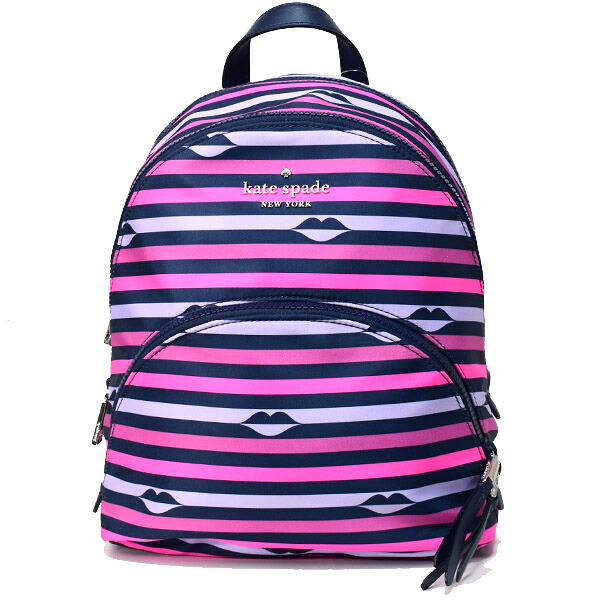 ケイトスペード バッグ katespade ナイロン カリッサ リップ プリント ボーダー ストライプ ミディアム リュックサック バックパック ピンクマルチ WKRU6587【ブランド 新品 送料無料 プレゼント 正規 人気 安心 保証 ギフト 10倍 OUTLET 包装 即日発送 代引無料】