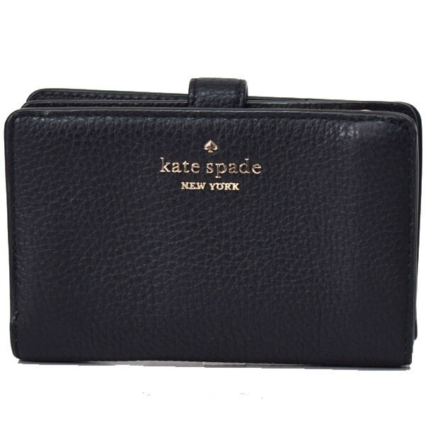 ケイトスペード 財布 katespade レザー レイラ ロゴ ミディアム バイフォールド ウォレット 二つ折り コンパクト財布 ブラック WLR00394【ブランド 新品 送料無料 正規 人気 安心 保証 即日発送 代引無料 】
