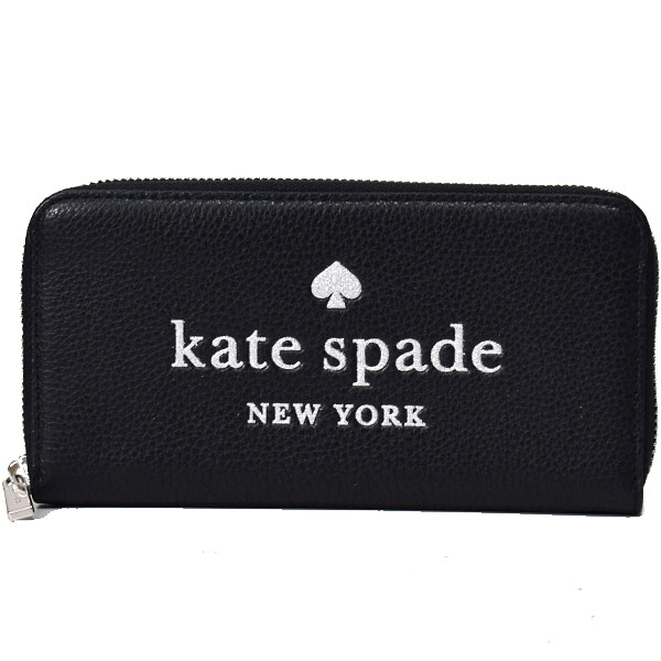 ケイトスペード 長財布 katespade ぺブルレザー グリッター ラメ ロゴ ラージ コンチネンタル ジップ アラウンド ウォレット 財布 ブラック K4708【ブランド 新品 送料無料 正規 人気 安心 保証 10倍 OUTLET 即日発送 】